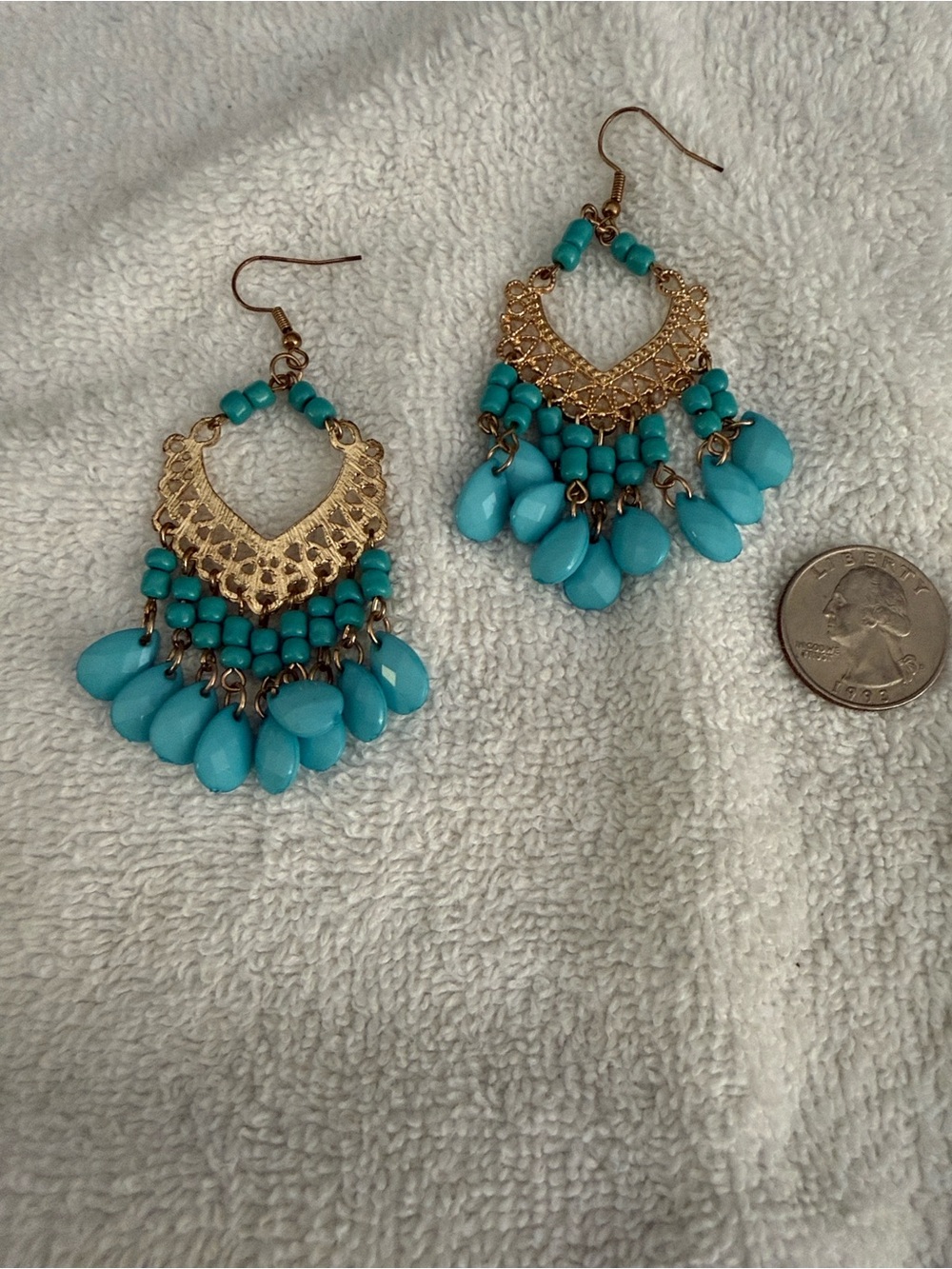 Turquoise Teardrop Chandelier Earrings - Unbranded